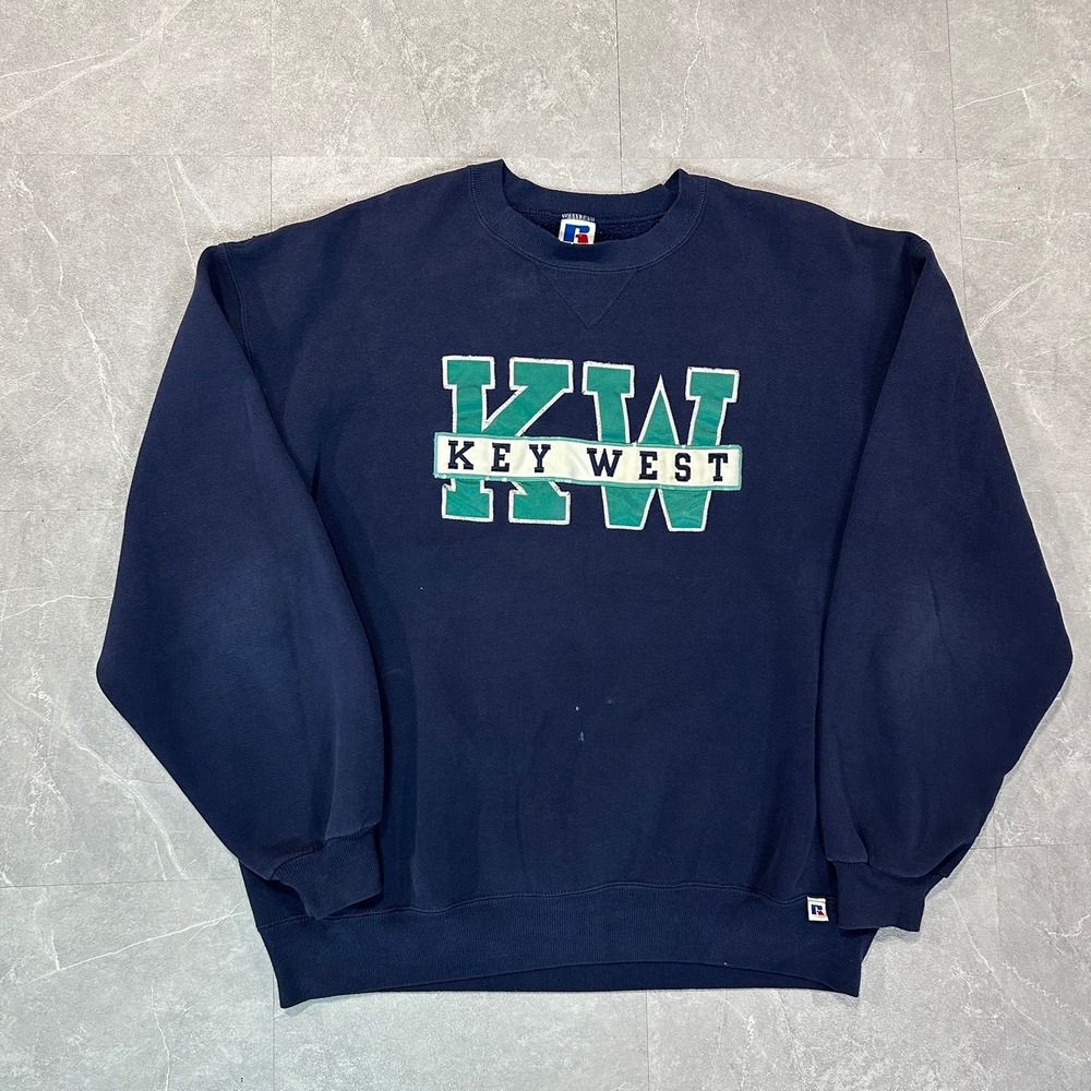Vintage Russell Athletic Key West Sweatshirt Mens XL Navy Blue Made in USA 90s